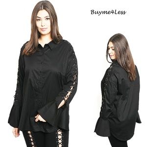 Gothic Steampunk Lace Up Sleeve Blouse Shirt Top